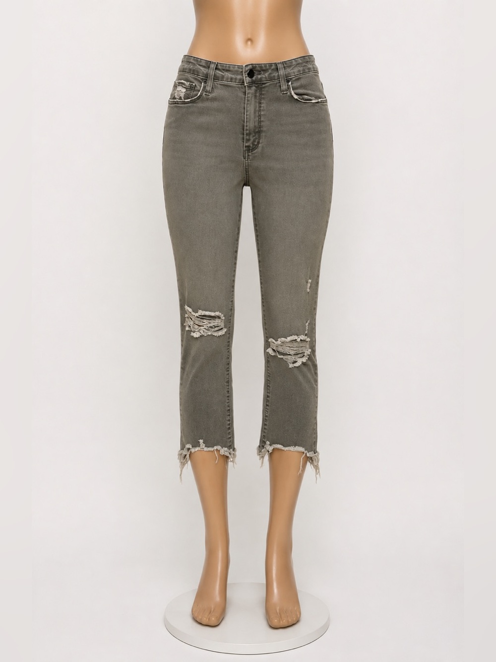 PAIGE Olive Green Distressed Skinny Jeans